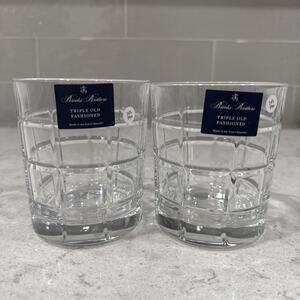 Set of 2 Brooks Brothers Triple Old Fashioned Euro Crystal Whiskey Glasses Czech